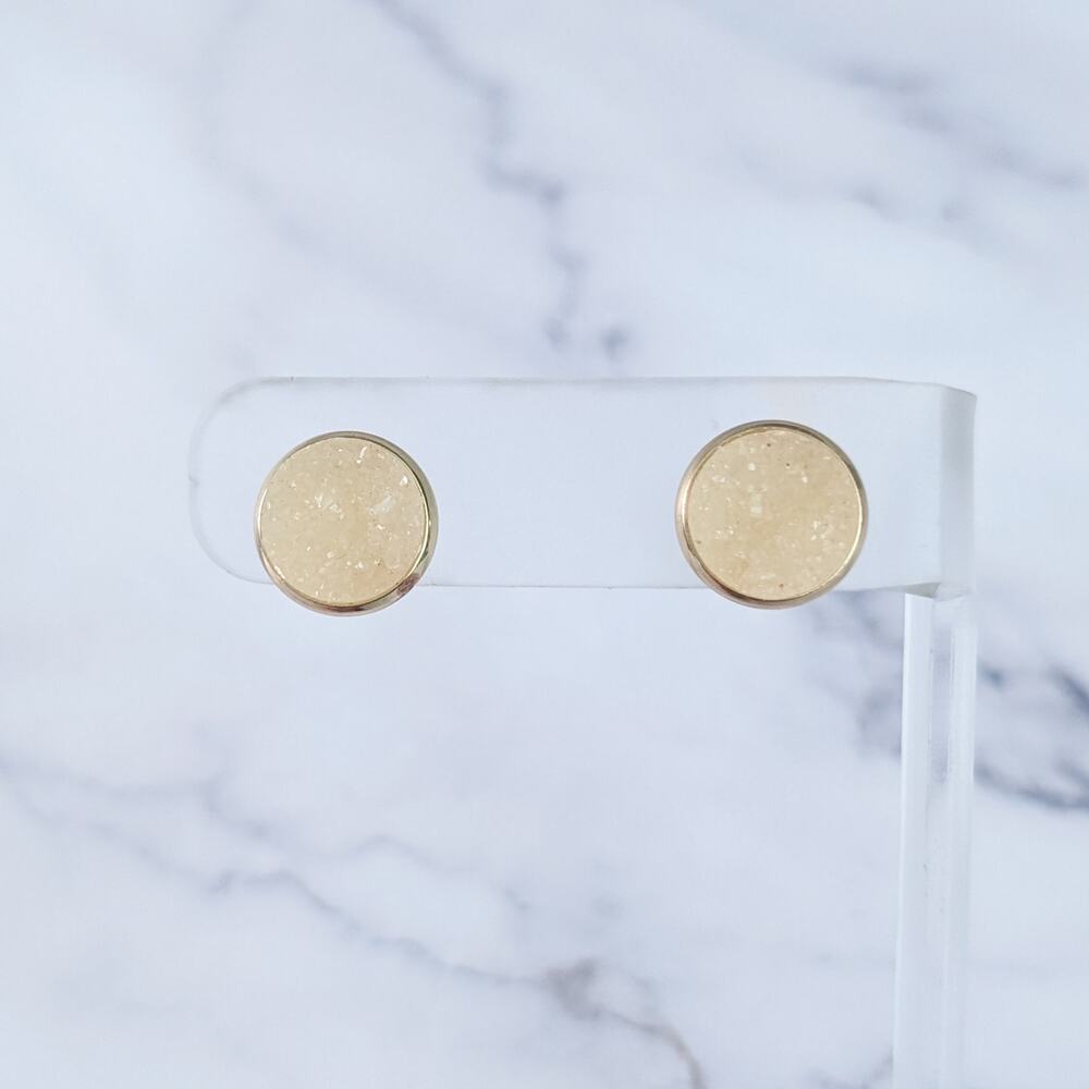 Pale Yellow & Gold Tone Unusual Stud Earrings 0.5"